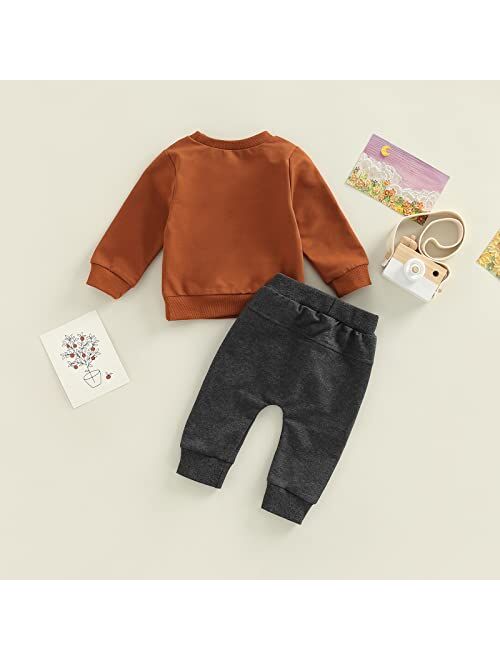 Visgogo Toddler Baby Boy Fall Winter Clothes Set Letter Printed Long Sleeve Sweatshirt Tops + Pants 2Pcs Outfits