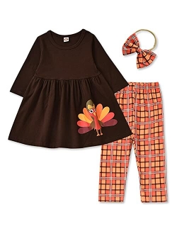 Aalizzwell Toddler Girls Thanksgiving Outfits, Little Girl Turkey Ruffle Tunic Top Pants Clothes Set