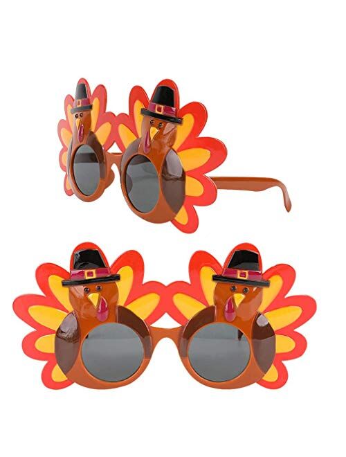 Bolzra Thanksgiving Turkey Sunglasses Props 2 Pack Cartoon Eyeglasses Autumn Costume Glasses for Thanksgiving Day Party Favor Accessories Creative Decoration