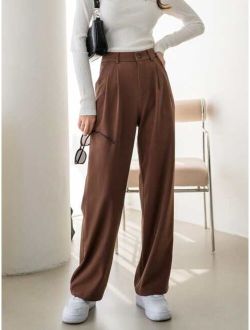 Zipper Fly Solid Tailored Pants
