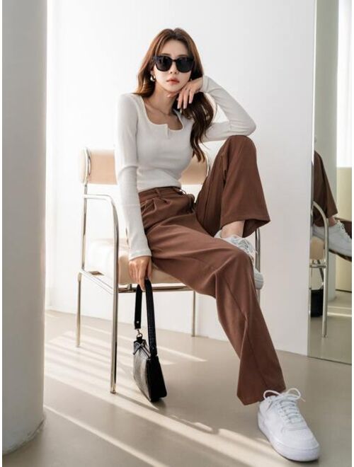 DAZY Zipper Fly Solid Tailored Pants