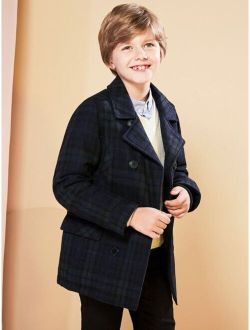SOLOCOTE Boys Plaid Print Double Breasted Overcoat