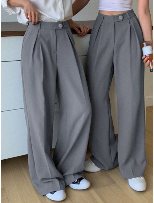 DAZY 1pc High Waist Slant Pockets Tailored Pants