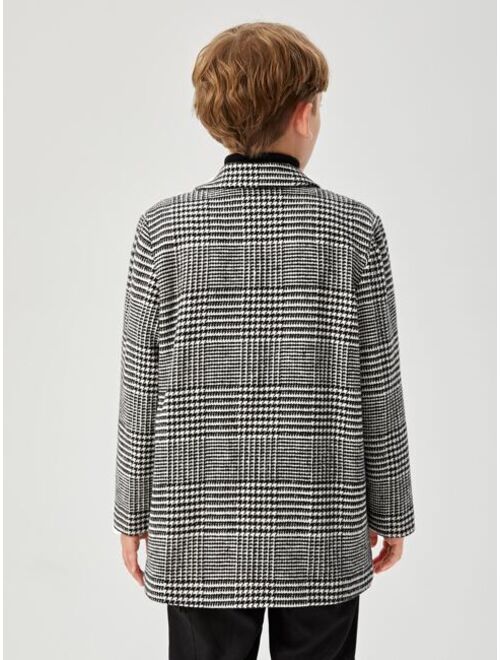 SHEIN Boys Houndstooth Single Breasted Overcoat Without Sweater