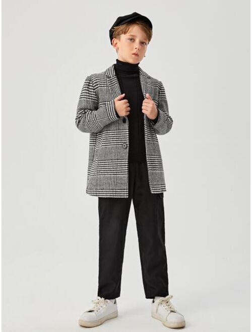 SHEIN Boys Houndstooth Single Breasted Overcoat Without Sweater