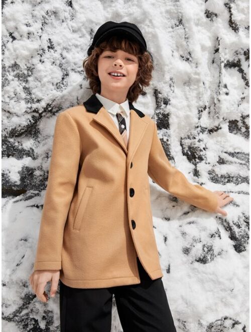 SHEIN Boys Contrast Collar Overcoat