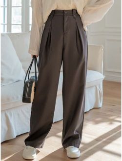 Solid Plicated Detail Tailored Pants