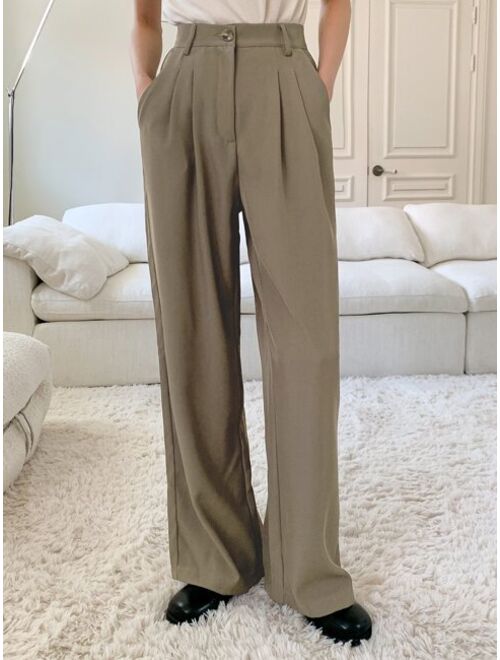 DAZY Plicated Detail Wide Leg Suit Pants