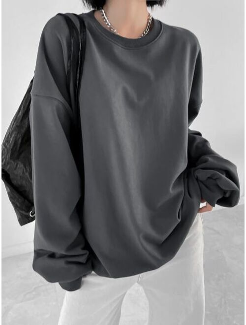 DAZY Solid Drop Shoulder Sweatshirt