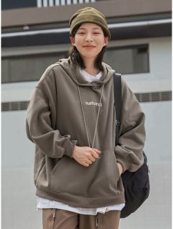 Letter Graphic Drop Shoulder Thermal Lined Drawstring Hoodie Without Tee