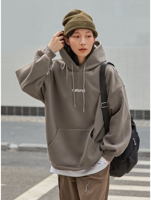 DAZY Letter Graphic Drop Shoulder Thermal Lined Drawstring Hoodie Without Tee