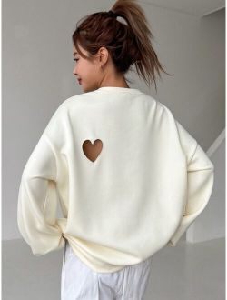 Heart Cut Out Drop Shoulder Sweatshirt