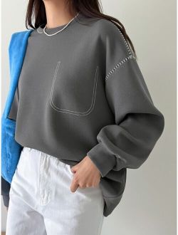 Top-stitching Drop Shoulder Sweatshirt