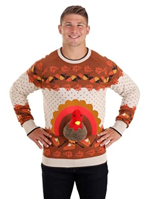 Fun Costumes 3D Turkey Ugly Holiday Sweater Adult Thanksgiving Sweater