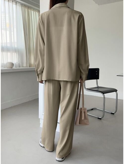 DAZY Button Front Shirt Fold Pleated Pants