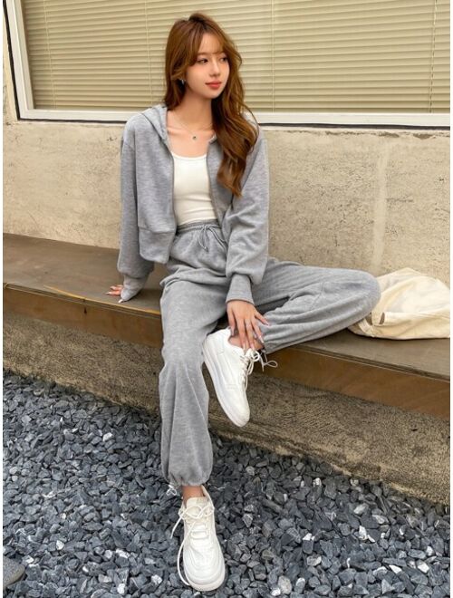 DAZY Zip Up Hoodie Drawstring Waist Sweatpants