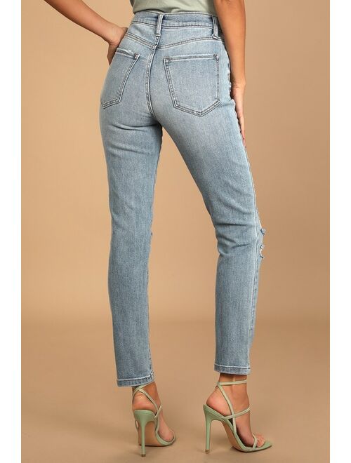Lulus Number One Choice Light Wash Distressed High Rise Mom Jeans