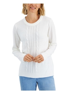 KAREN SCOTT Petite Luxe Soft Cable-Front Sweater, Created for Macy's