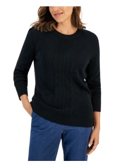 KAREN SCOTT Petite Luxe Soft Cable-Front Sweater, Created for Macy's