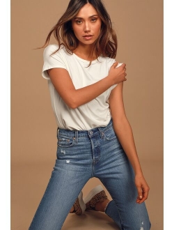 Wedgie Icon Fit Medium Wash Distressed Cropped High-Rise Jeans
