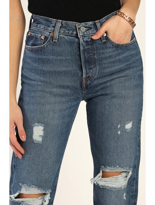 Levi's Wedgie Icon Fit Medium Wash Distressed Cropped High-Rise Jeans