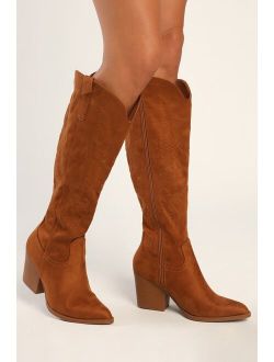 Oril Tan Suede Pointed-Toe Knee-High Boots
