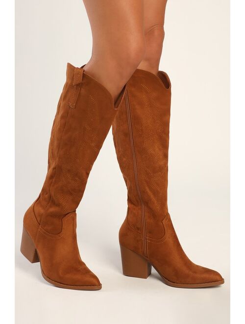 Lulus Oril Tan Suede Pointed-Toe Knee-High Boots