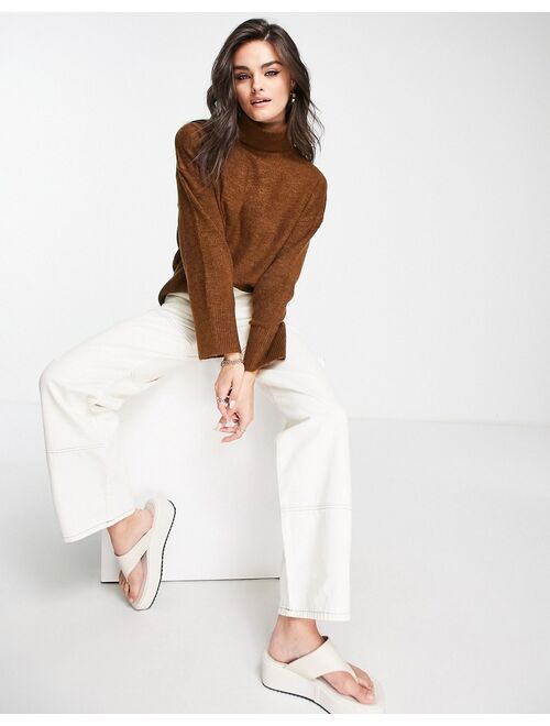 M Lounge super slouchy roll neck sweater in winter brown