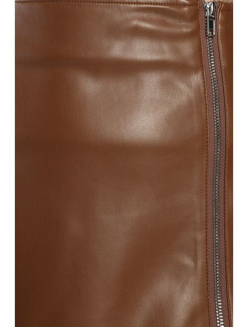 Lulus Meant to Stand Out Brown Vegan Leather Zip-Front Mini Skirt