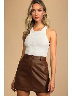 Feels Like Fall Brown Vegan Leather Mini Skirt