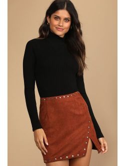 Fall For It Brown Suede Studded Mini Skirt
