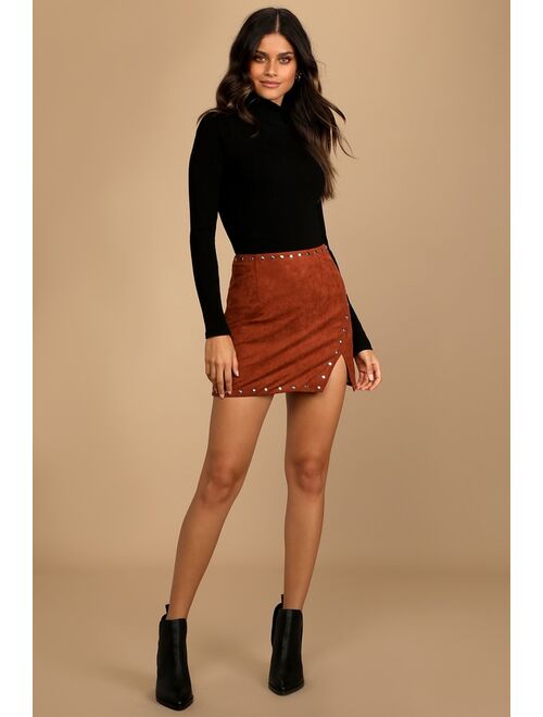 Lulus Fall For It Brown Suede Studded Mini Skirt