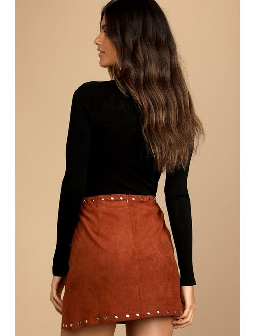 Lulus Fall For It Brown Suede Studded Mini Skirt