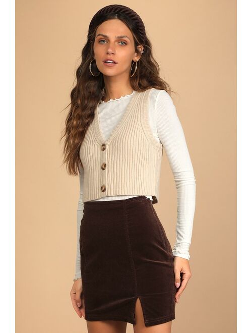 Lulus Vibe of the Season Dark Brown Corduroy Mini Skirt