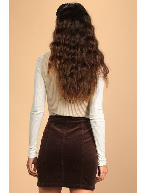 Lulus Vibe of the Season Dark Brown Corduroy Mini Skirt