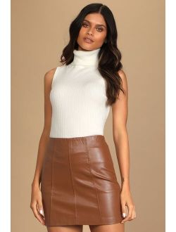 DELUC Callie Camel Vegan Leather Mini Skirt
