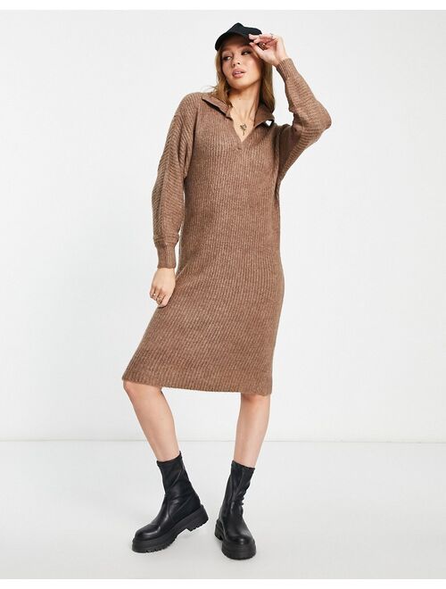 Vero Moda knitted collared maxi dress in brown