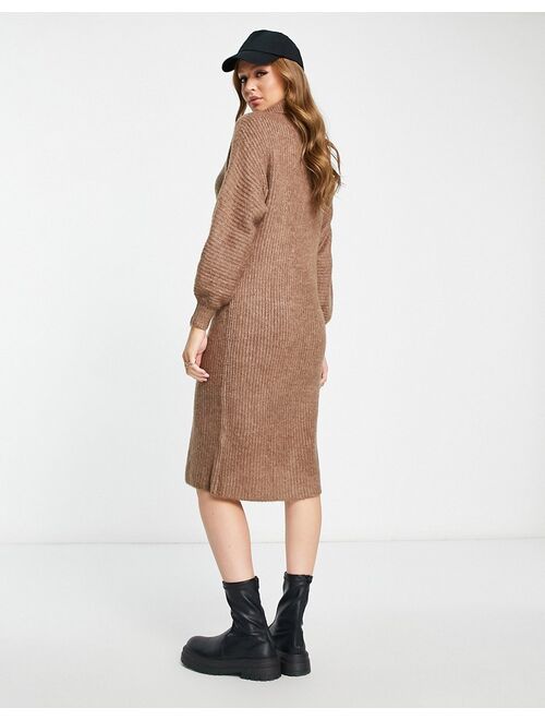Vero Moda knitted collared maxi dress in brown