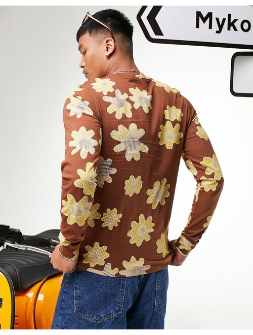 Nike Statement floral print long sleeve T-shirt in brown