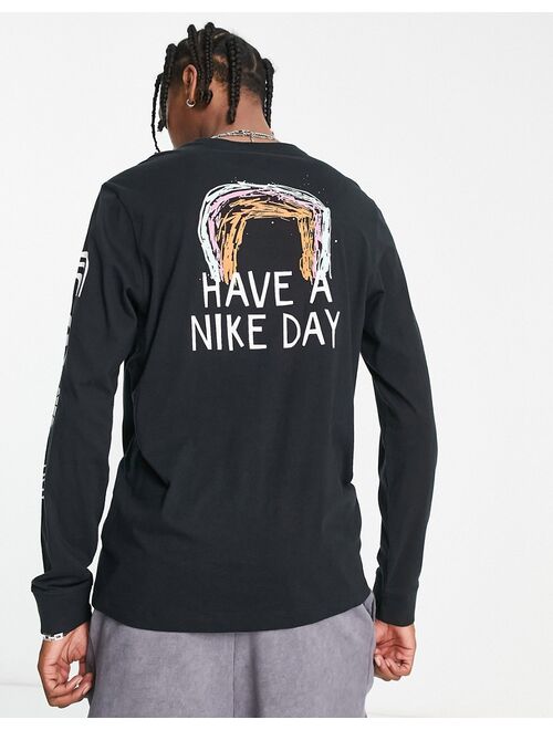 Nike long sleeve graphic t-shirt in black with arm print