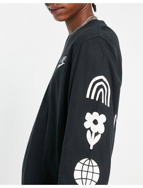 Nike long sleeve graphic t-shirt in black with arm print