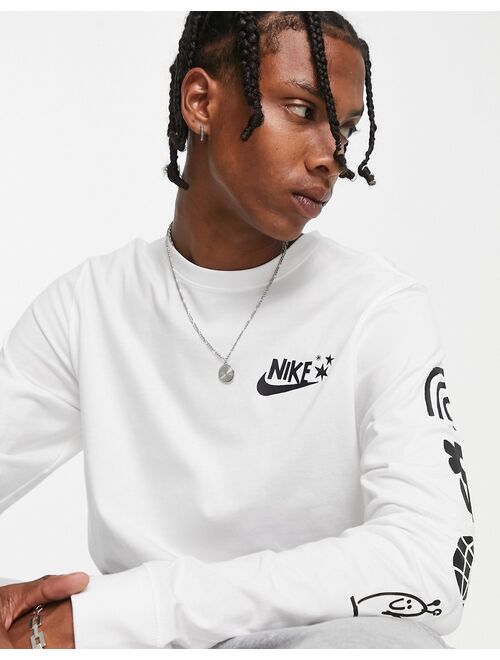 Nike long sleeve graphic t-shirt in white with arm print