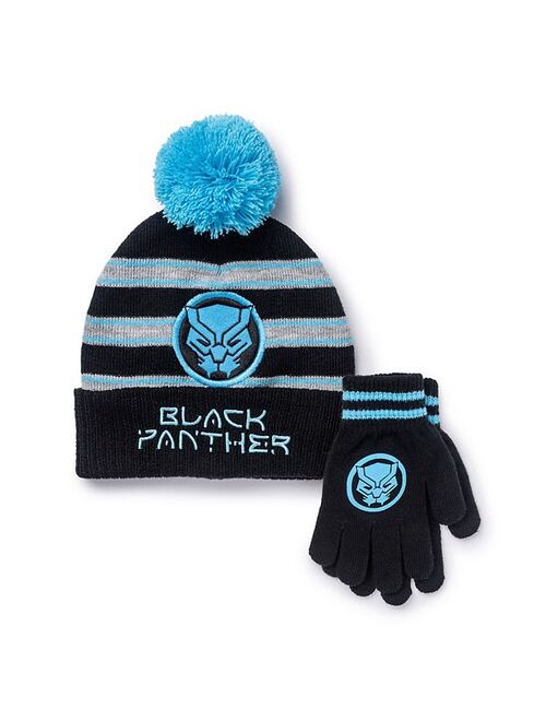 Boys 8-20 Marvel Black Panther Pompom Hat & Gloves Set