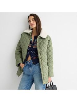 Quilted sherpa-lined puffer jacket