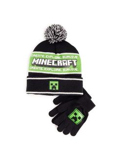 Licensed Character Boys 8-20 Minecraft Pompom Hat & Gloves Set