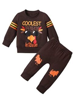 Wiqi Thanksgiving Baby Boy Outfit Toddler Thanksgiving Outfits Turkey Print Pants 18m-5t Holiday 2pcs Clothing Set