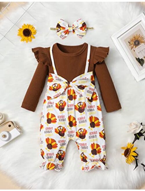 Tyesmo My First Thanksgiving Baby Girl Outfit Turkey Jumpsuit with Headband Thanksgiving Outfit Baby Girl Thanksgiving Outfit