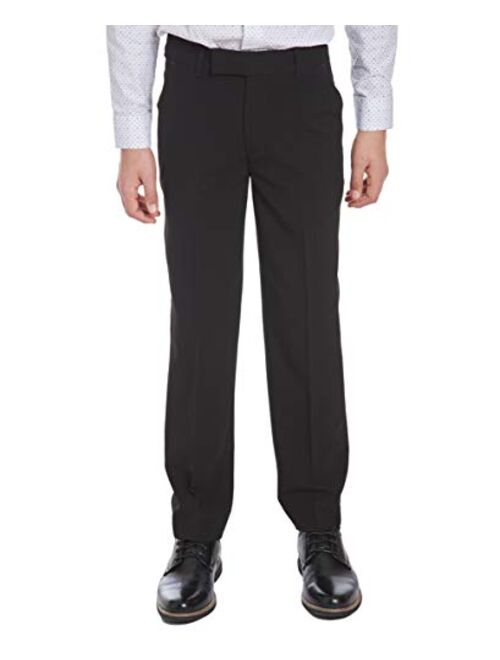 Calvin Klein Boys' Flat Bi-Stretch Dress Pant, Straight Leg Fit & Hemmed Bottom, Belt Loops & Functional Front Pockets