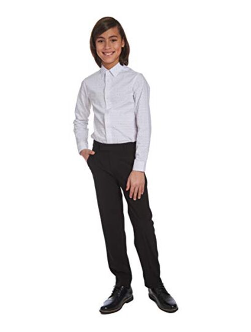 Calvin Klein Boys' Flat Bi-Stretch Dress Pant, Straight Leg Fit & Hemmed Bottom, Belt Loops & Functional Front Pockets