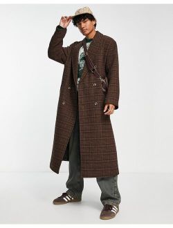 oversized brown check overcoat with wool
